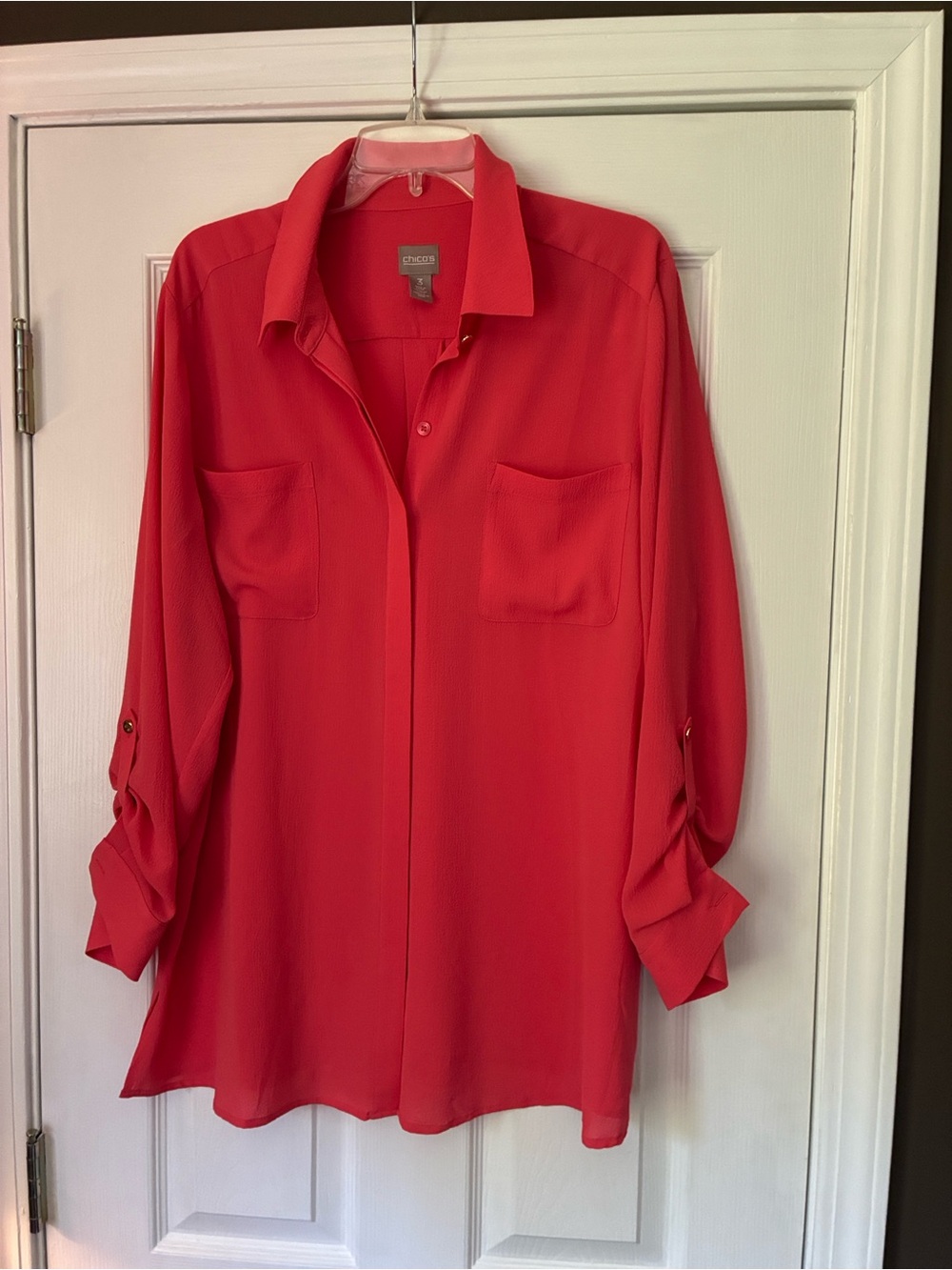Chico's Bright Coral Button-Front Collared Blouse 16/18 W